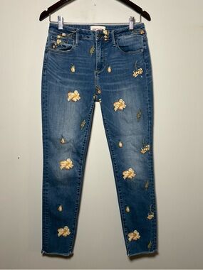 Driftwood Jackie Floral Embroidered High Rise Ankle Skinny Jeans Size 28